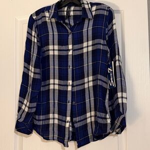 Seven7 Navy and White Plaid Shirt